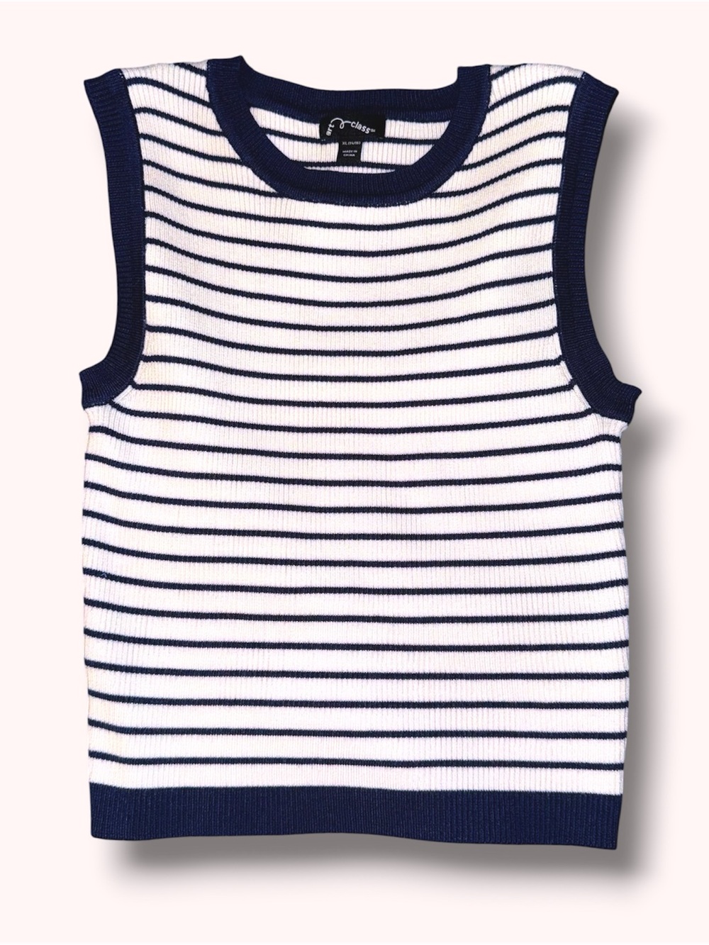 Art Class Navy & White Striped Ribbed Tank Top Girls Size XL (14/16)
